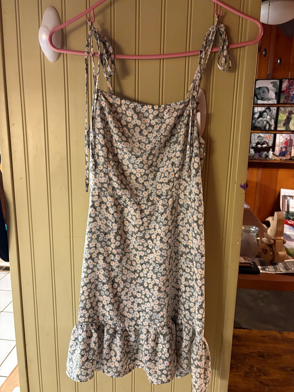 SHEIN Sage Green Floral Tie-Shoulder Mini Dress